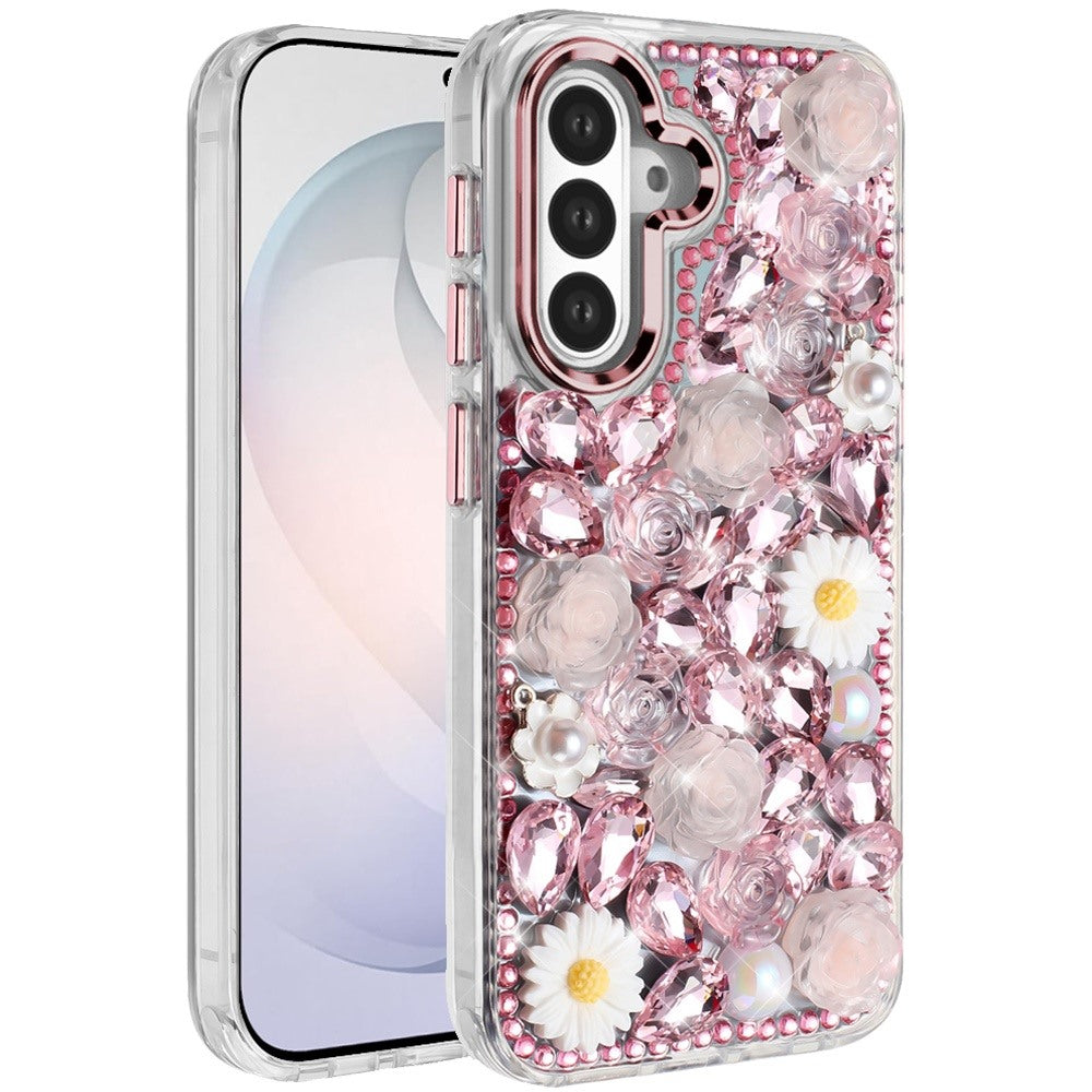 Full Bling Rhinestone Glitter Floral Luxury Hybrid Shockproof Stylish Sparkling Protective Designer Ornament