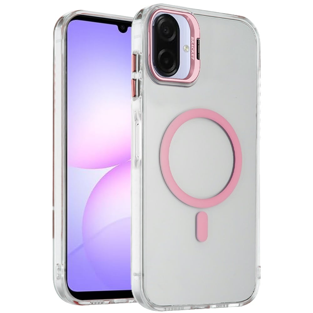 Phone Case for Samsung Galaxy A08 4G, A07 5G, A07 4G Clear Metallic Camera Stand Magnetic Hybrid TPU Shockproof Grip Camera Protection Kickstand Durable Armor Cover