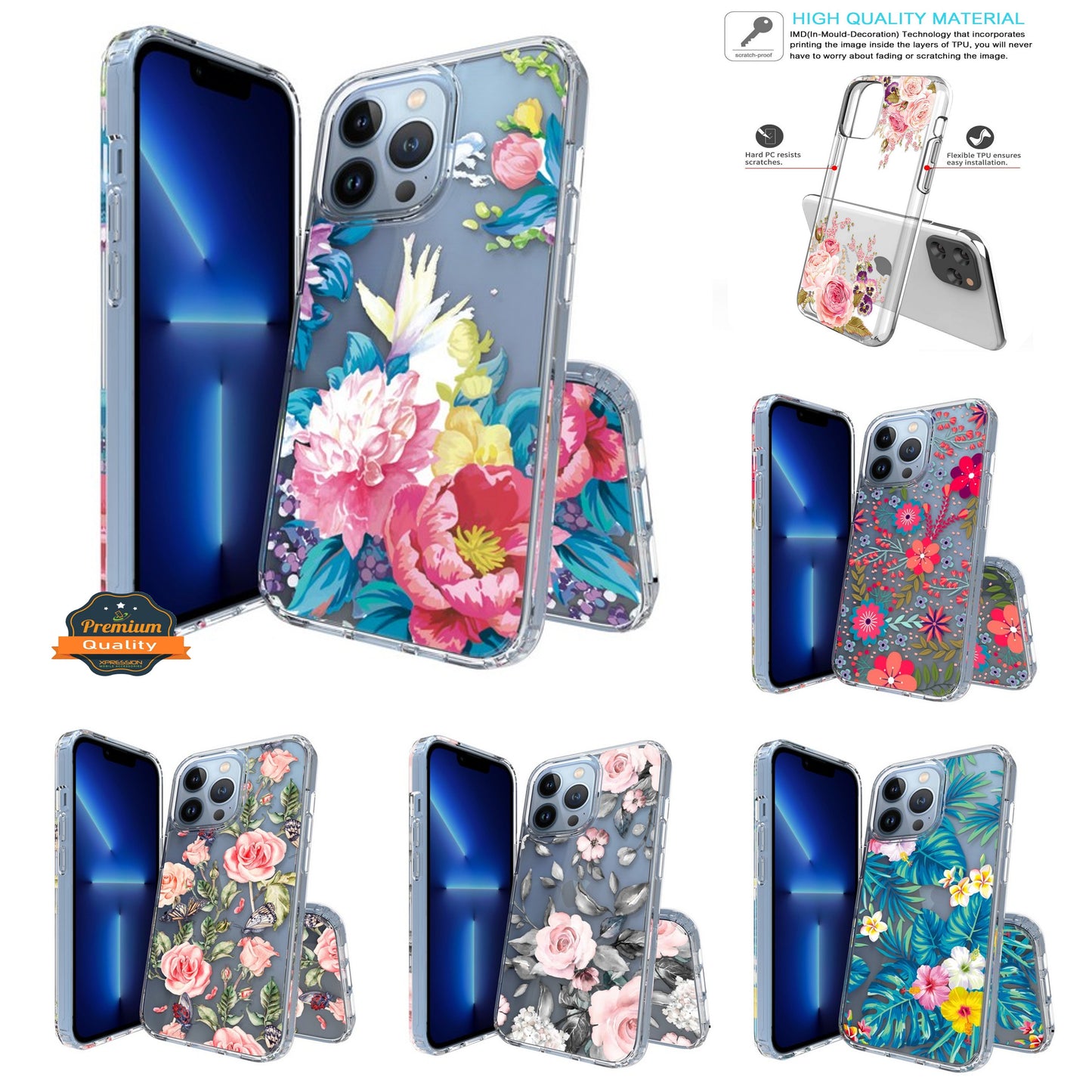 Phone Case Cover for Apple iPhone 17E /iPhone 16E Floral Pattern Hybrid Transparent TPU Silicone, Shock Absorption Bumper, Hard Back Slim Cover