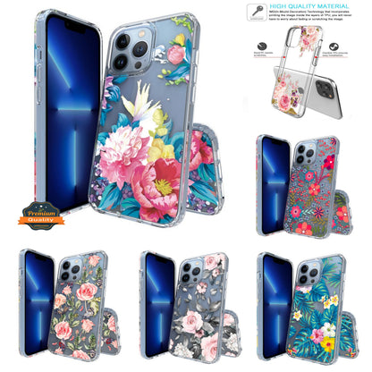 Phone Case Cover for Apple iPhone 17E /iPhone 16E Floral Pattern Hybrid Transparent TPU Silicone, Shock Absorption Bumper, Hard Back Slim Cover