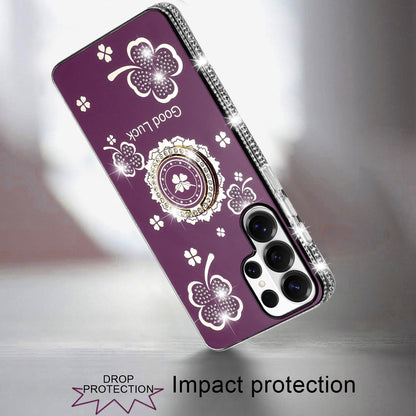Phone Case for Samsung Galaxy S26 Ultra Glitter Diamond Ring Stand Sparkle Rhinestone Edge AntiSlip Kickstand Luxury Fashion Bumper Shockproof Cover Purple