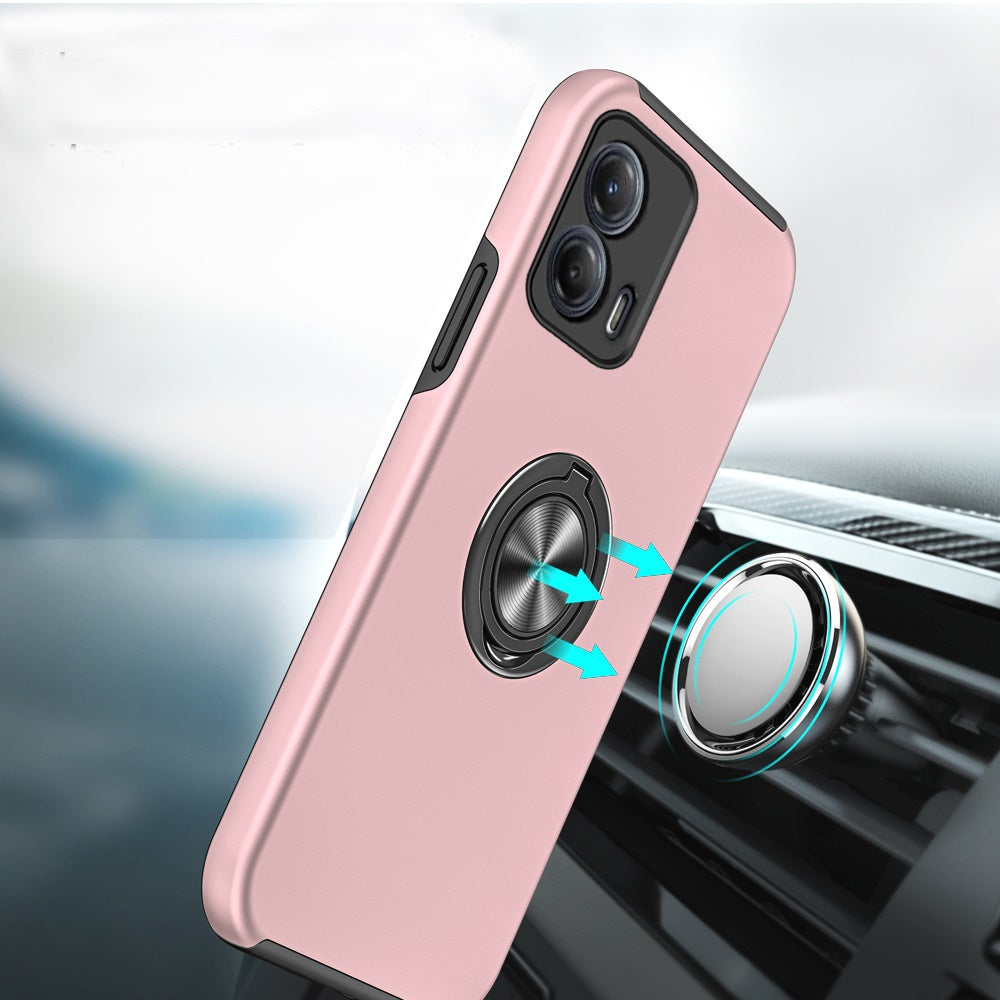 For Motorola Moto G Power 5G 2024 Hybrid 360 Degree Rotatable Metal Invisible Ring Stand Holder Slim Fit Magnetic Car Mount Shockproof Case Cover Dark Purple