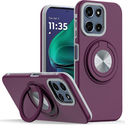 Phone Case for Moto G Stylus 5G 2026, Moto G Stylus 5G 2025 Shockproof Magnetic Ring Stand Rotating CarMount Hybrid Metal Matte Finish AntiSlip Grip Kickstand Cover Purple