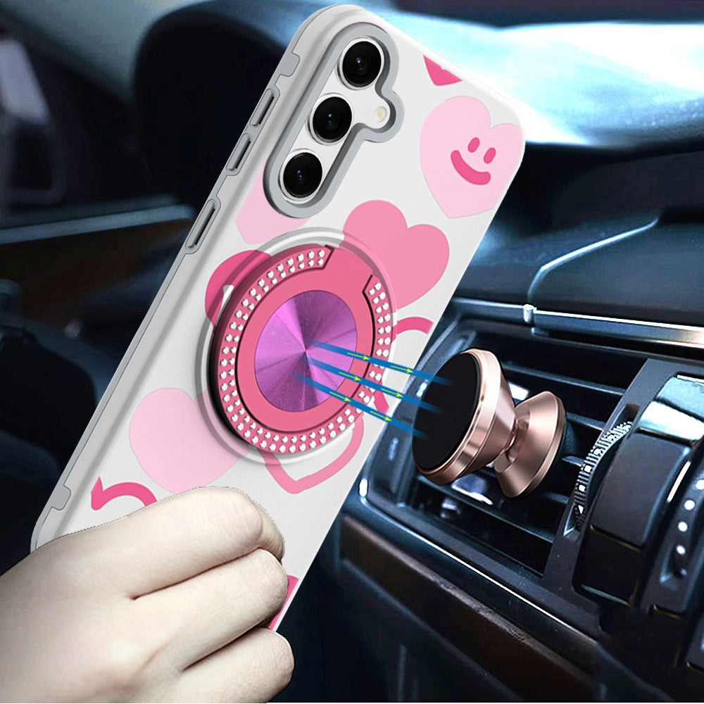 Phone Case for Samsung Galaxy A56 / A36 Magnetic Ring Stand Matte Metal Hybrid Car Mount Friendly Shockproof Rotational Grip Diamond Design Pattern Cover Red