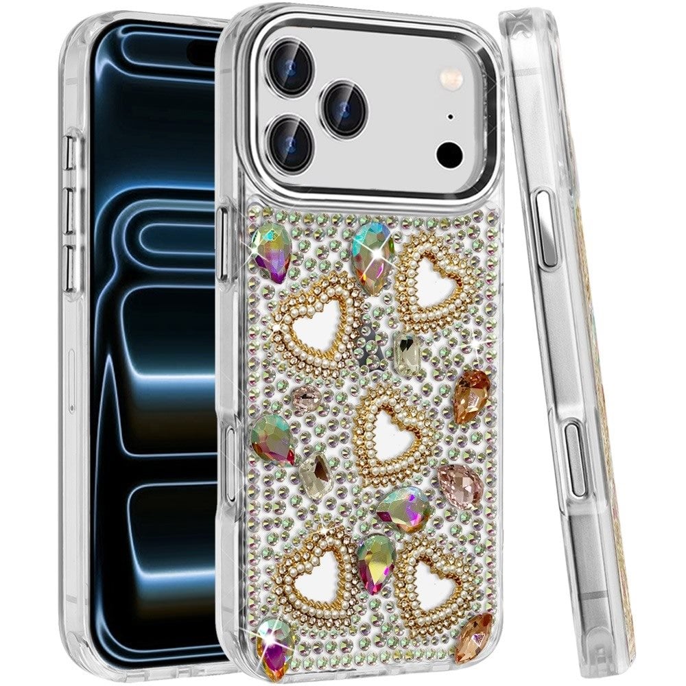 Phone Case for Apple iPhone 18 Pro Max Luxury Crystal Heart Rhinestone Diamond Bling Shockproof Hybrid Glitter Protective Stylish Durable Grip Cover