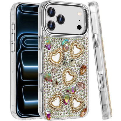 Phone Case for Apple iPhone 18 Pro Max Luxury Crystal Heart Rhinestone Diamond Bling Shockproof Hybrid Glitter Protective Stylish Durable Grip Cover