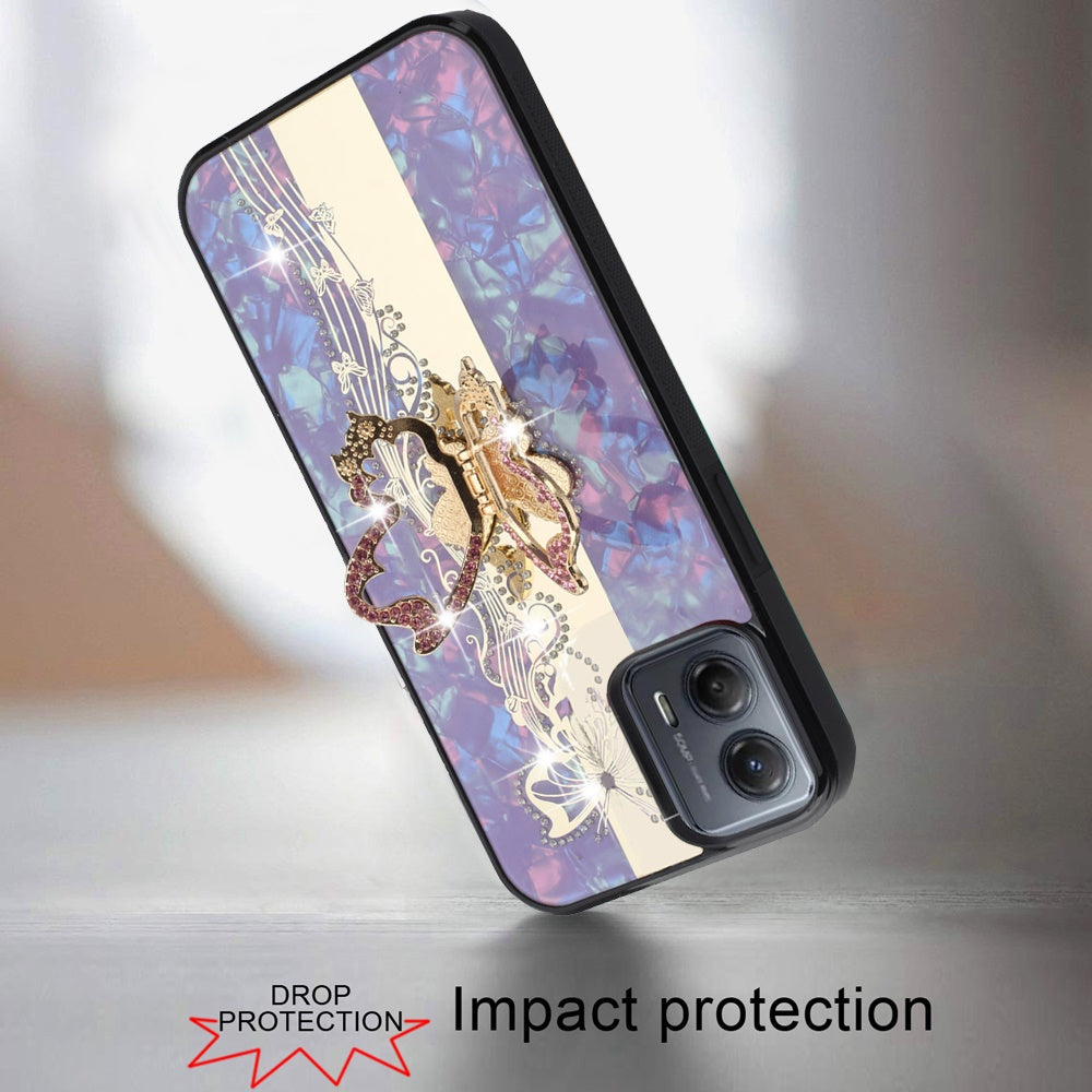 For Apple iPhone SE 4 Diamonds 3D Butterfly Bling Sparkly Glitter Ornaments Engraving Hybrid with Stand Fashion Case Cover Enchanted Butterfly Purple