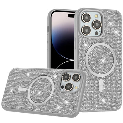 For Samsung Galaxy S25 EDGE Sparkly Diamond Bling Case Rhinestone Skin Hybrid with Magnetic Circle, MagSafe Compatible Case Cover White