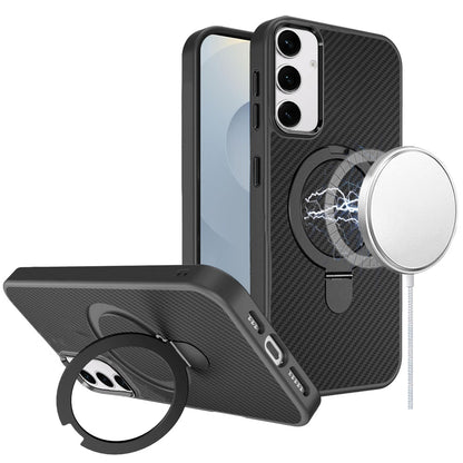 For Samsung Galaxy S26+ / S26 Plus Hybrid Carbon Fiber Design with MagSafe Compatible [Magnetic Circle], Ring Stand Shockproof Slim TPU Case Cover