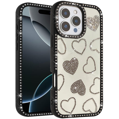 For iPhone 16 Pro Max (6.9") Spread Love Glitter Shimmer Bling Diamond Edge Hybrid Drop Protection Shockproof Design Case Cover