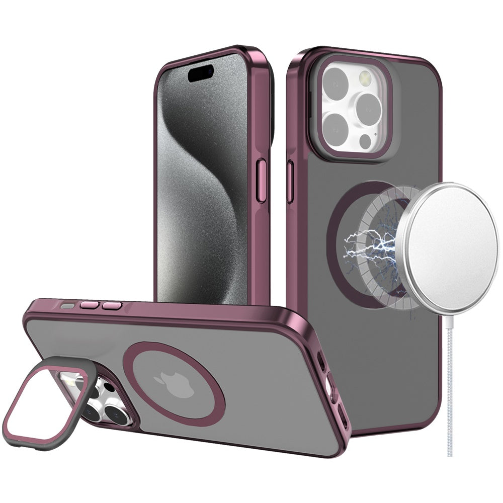 For Apple iPhone 14 /13 Tough HQ Hybrid Case with Aluminum Frame Camera Stand, Compatible with MagSafe, Translucent Matte Shockproof Case Cover