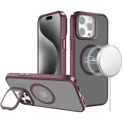 For Apple iPhone 14 /13 Tough HQ Hybrid Case with Aluminum Frame Camera Stand, Compatible with MagSafe, Translucent Matte Shockproof Case Cover