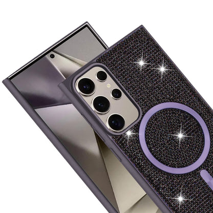 Phone Case for Samsung Galaxy S25 Ultra Magnetic Bling Diamond Sparkle Hybrid Shockproof Rugged Grip Durable Protection Anti-Slip Armor Design Cover Purple