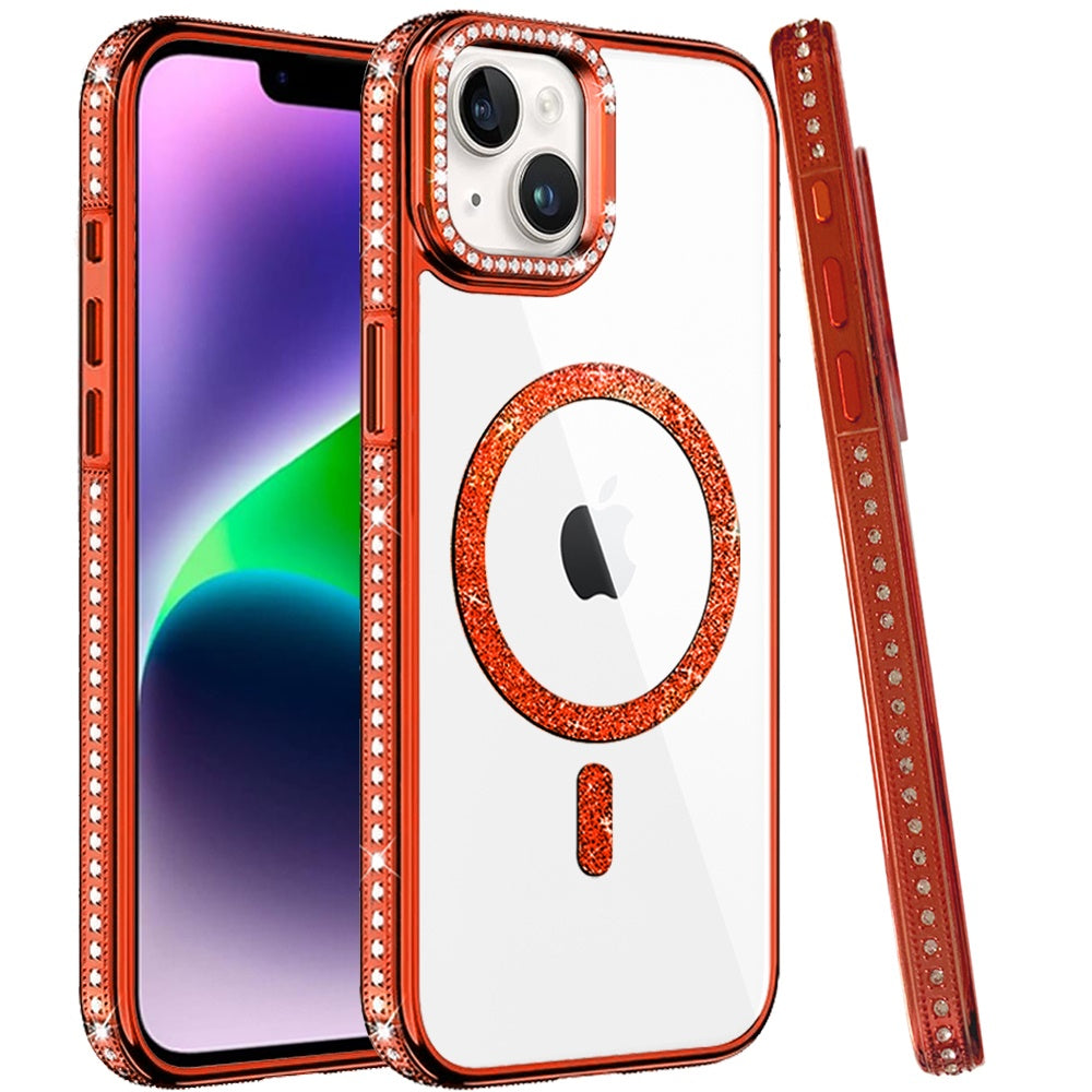 Phone Case for Apple iPhone 14 Luxury Diamond Bling Edged Magnetic Glitter Shockproof Hybrid with Camera Kickstand Durable Grip Cover