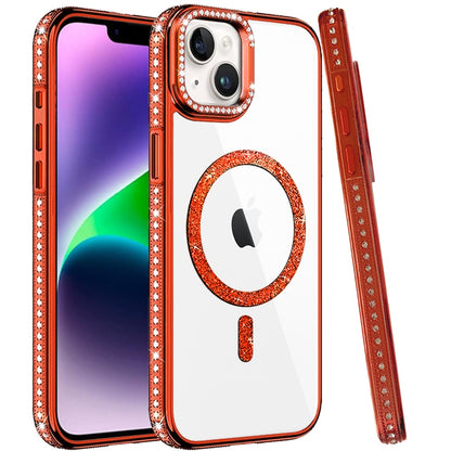 Phone Case for Apple iPhone 14 Luxury Diamond Bling Edged Magnetic Glitter Shockproof Hybrid with Camera Kickstand Durable Grip Cover