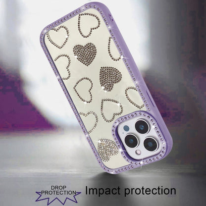 For iPhone 14 Pro Max (6.7") Spread Love Glitter Shimmer Bling Diamond Edge Hybrid Drop Protection Shockproof Design Case Cover