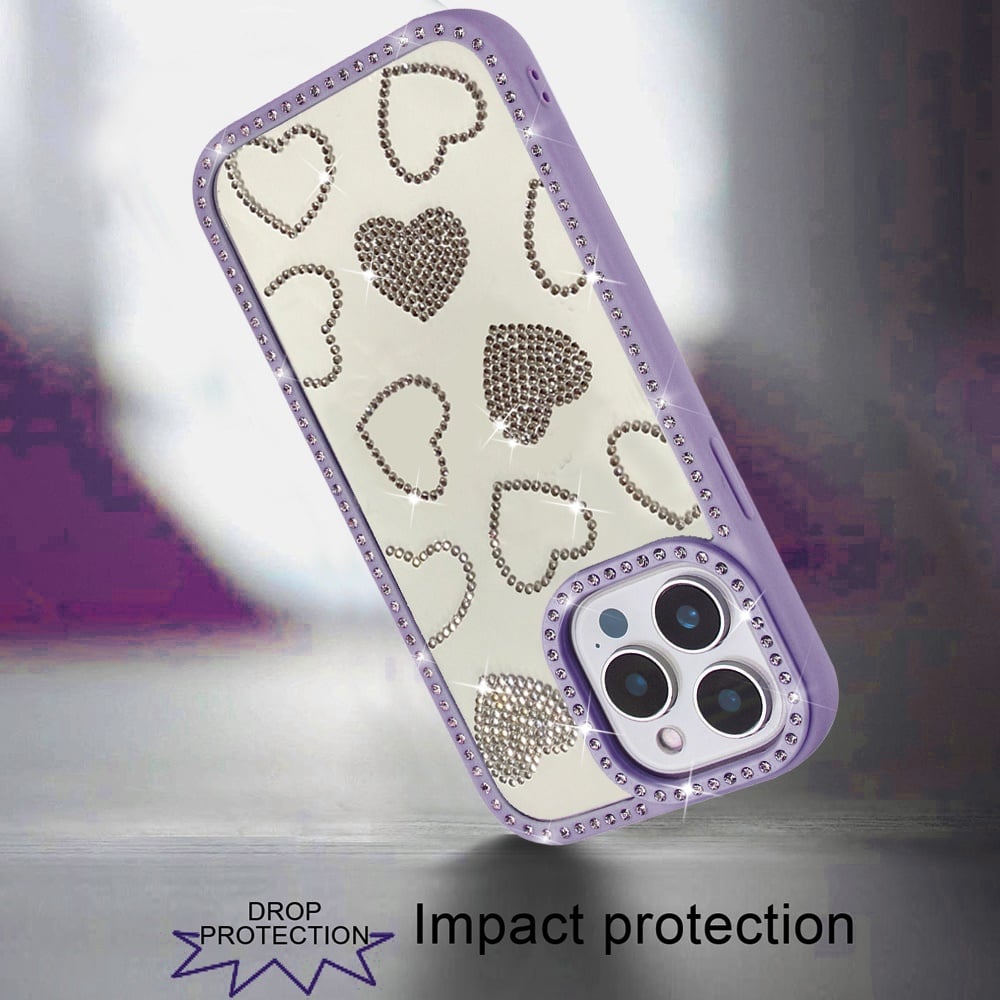 For iPhone 14 Pro Max (6.7") Spread Love Glitter Shimmer Bling Diamond Edge Hybrid Drop Protection Shockproof Design Case Cover