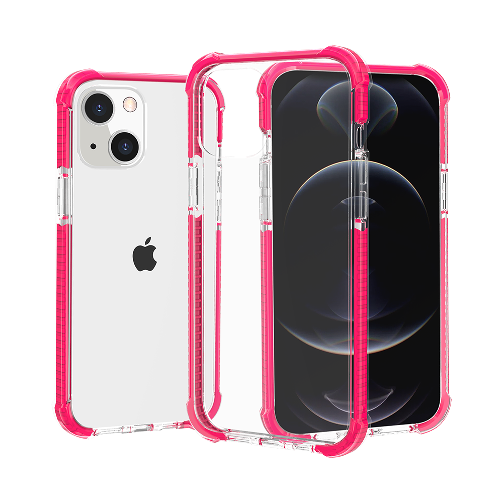 For Apple iPhone 11 Hybrid Transparent Acrylic Rubber Gummy Hard PC Silicone TPU Color Bumper Frame Shockproof Case Cover Hotpink