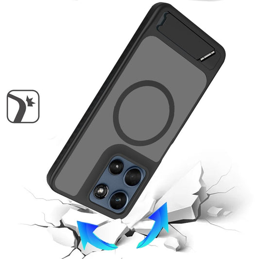 Phone Case for Motorola Moto G 5G 2026/ Moto G 5G 2025 Matte Magnetic Metal Kickstand Shockproof Grip Anti Slip Durable Protective Heavy Duty Hybrid Cover