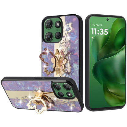 For Motorola Moto G 5G 2025 Diamonds 3D Butterfly Bling Sparkly Glitter Ornaments Engraving Hybrid with Stand Fashion Case Cover Enchanted Butterfly Purple