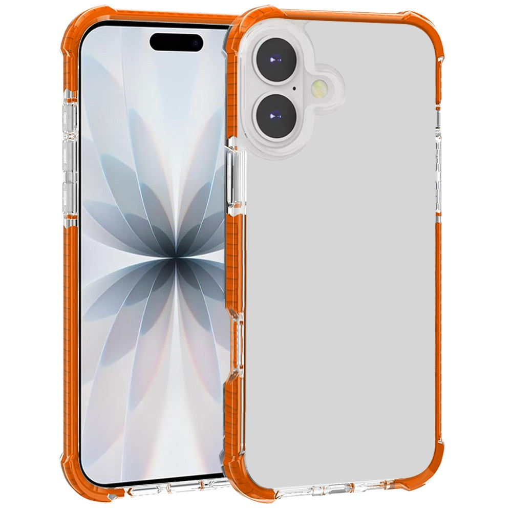 For Apple iPhone 17 Pro (6.3") Hybrid Transparent Acrylic Rubber Gummy Hard PC Silicone TPU Color Bumper Frame Shockproof Case Cover Cosmic Orange