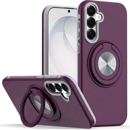 Phone Case for Samsung Galaxy S26 FE /Fan Edition Shockproof Magnetic Ring Stand Rotating CarMount Hybrid Metal Matte Finish AntiSlip Grip Kickstand Cover Purple