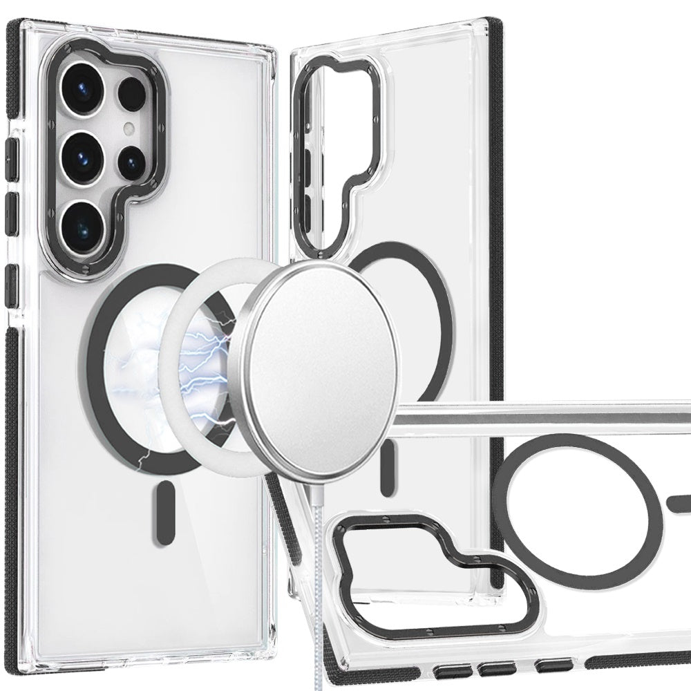 For Samsung Galaxy S25 Ultra Transparent back with Colorful Frame Strong Magnetic Circle [Compatible with Magsafe] Slim Case Cover Orange