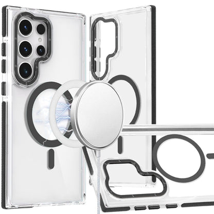 For Samsung Galaxy S25 Ultra Transparent back with Colorful Frame Strong Magnetic Circle [Compatible with Magsafe] Slim Case Cover Orange