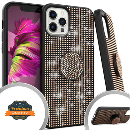 For Apple iPhone 15 Pro Max (6.7") Luxury Glitter Sparkle Bling Rugged Hybrid Collapsible Stand Ring Holder Hard Shell  Phone Case Cover