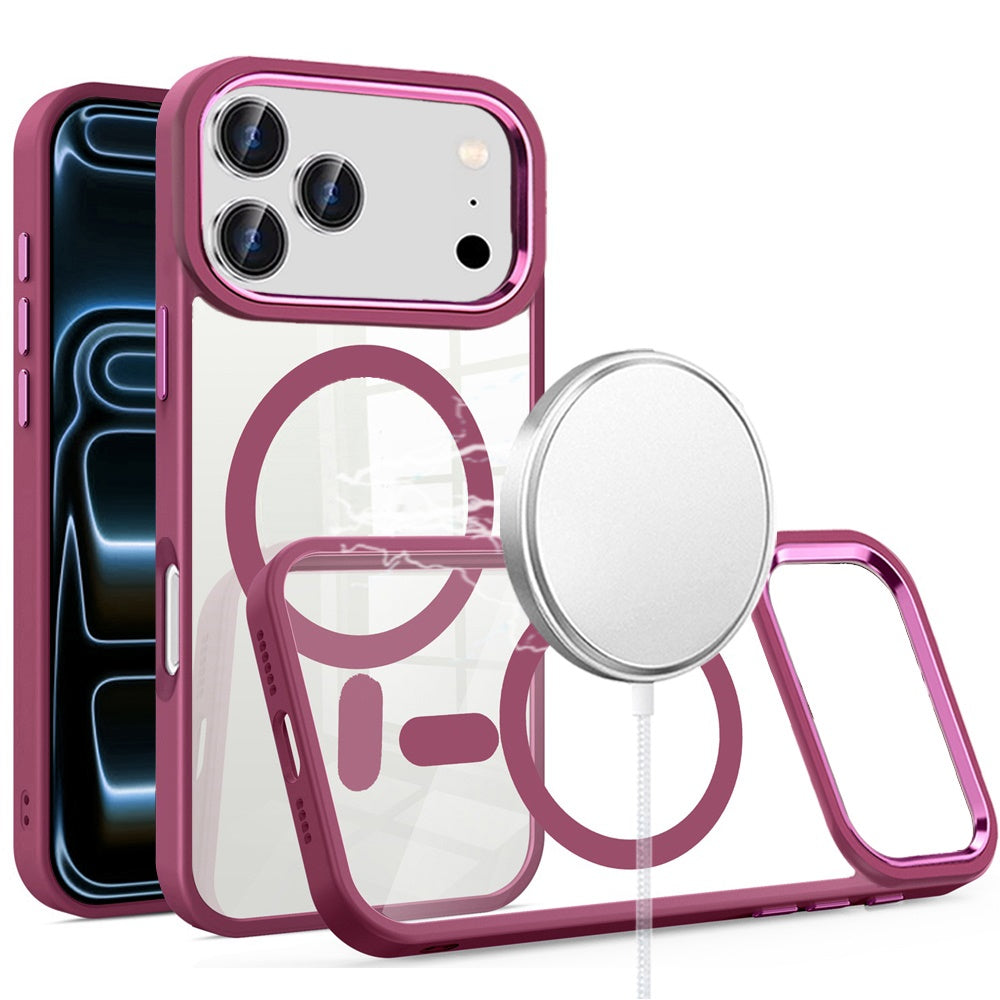 Clear Acrylic Magnetic Circle Shockproof Hybrid Metal Button TPU Drop Protection Rugged Slim Durable Armor