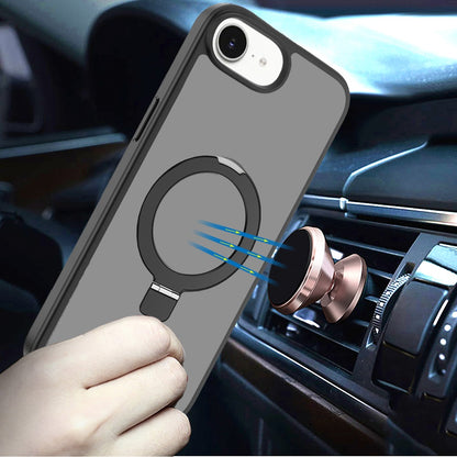 For Apple iPhone 17E /16E Magnetic Circle Back with Ring Stand Full Rotation Matte Hybrid Shockproof Case Cover