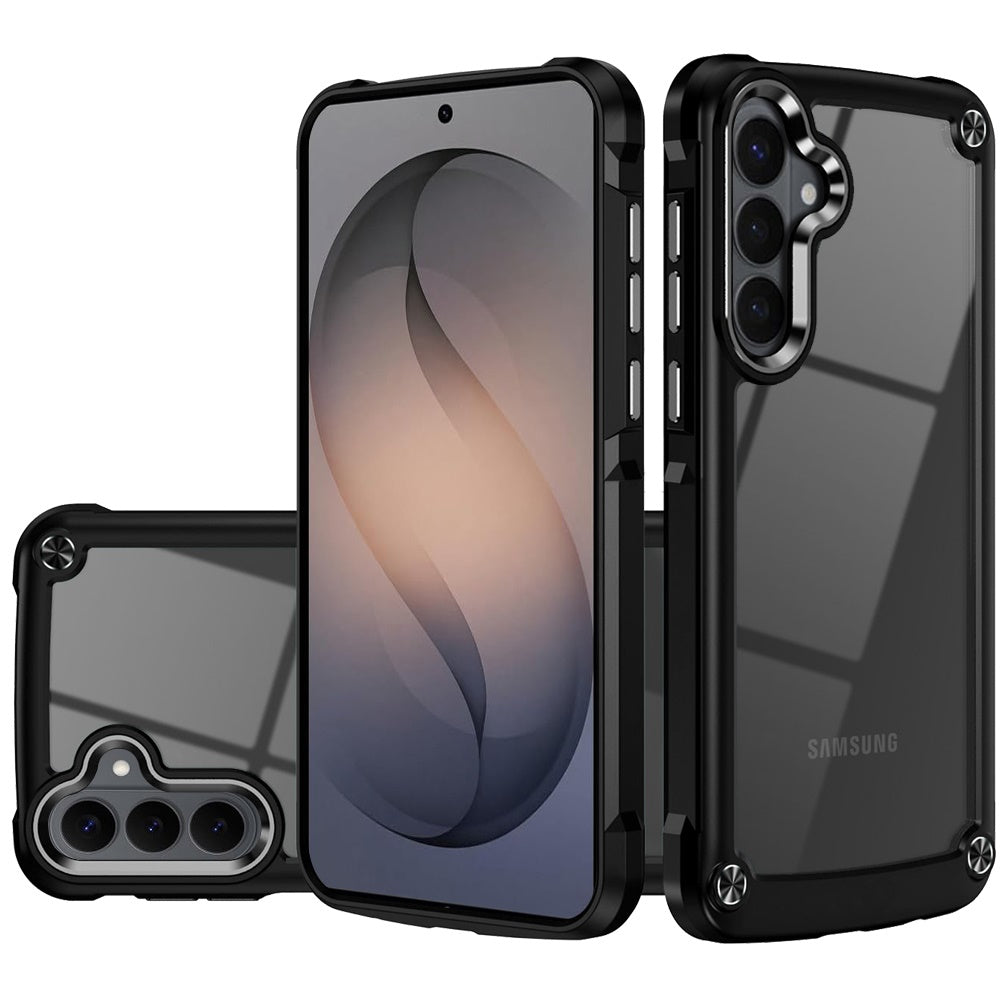 For Samsung Galaxy S26+ / S26 Plus Hybrid Transparent Rubber with Metal Buttons & Camera Edges Hard TPU Corner Frame Bumper Case Cover