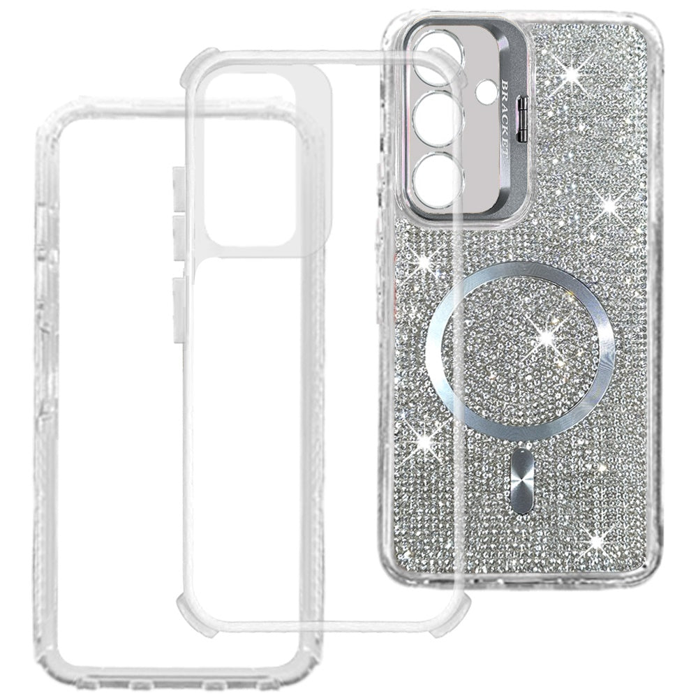 Phone Case for Samsung Galaxy S26 FE /Fan Edition Luxury Glitter Magnetic Hybrid with Camera Stand Dual Layer Shockproof Sparkle Dot Pattern Clear Edges Cover
