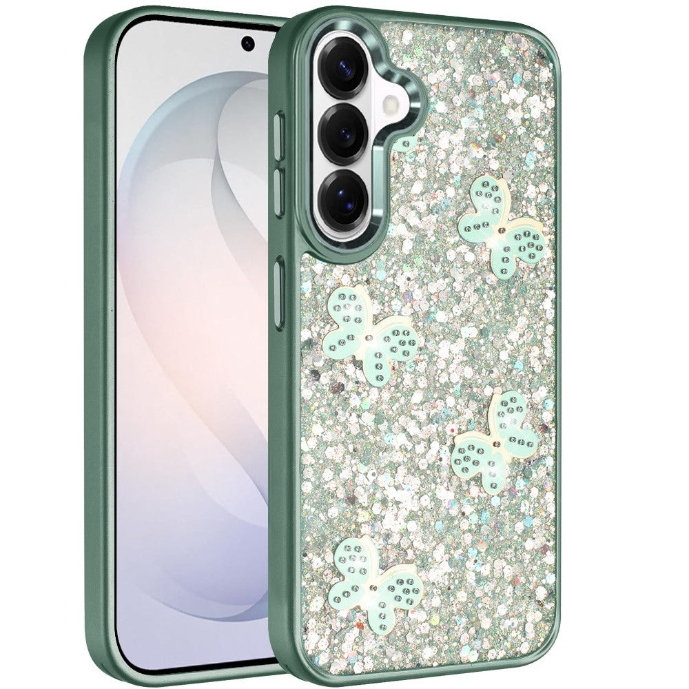 Phone Case for Samsung Galaxy S26 FE /Fan Edition Cute Butterfly Diamond Glitter Metallic Hybrid Shockproof Shimmer Grip Stylish Protective Luxury Designer Cover