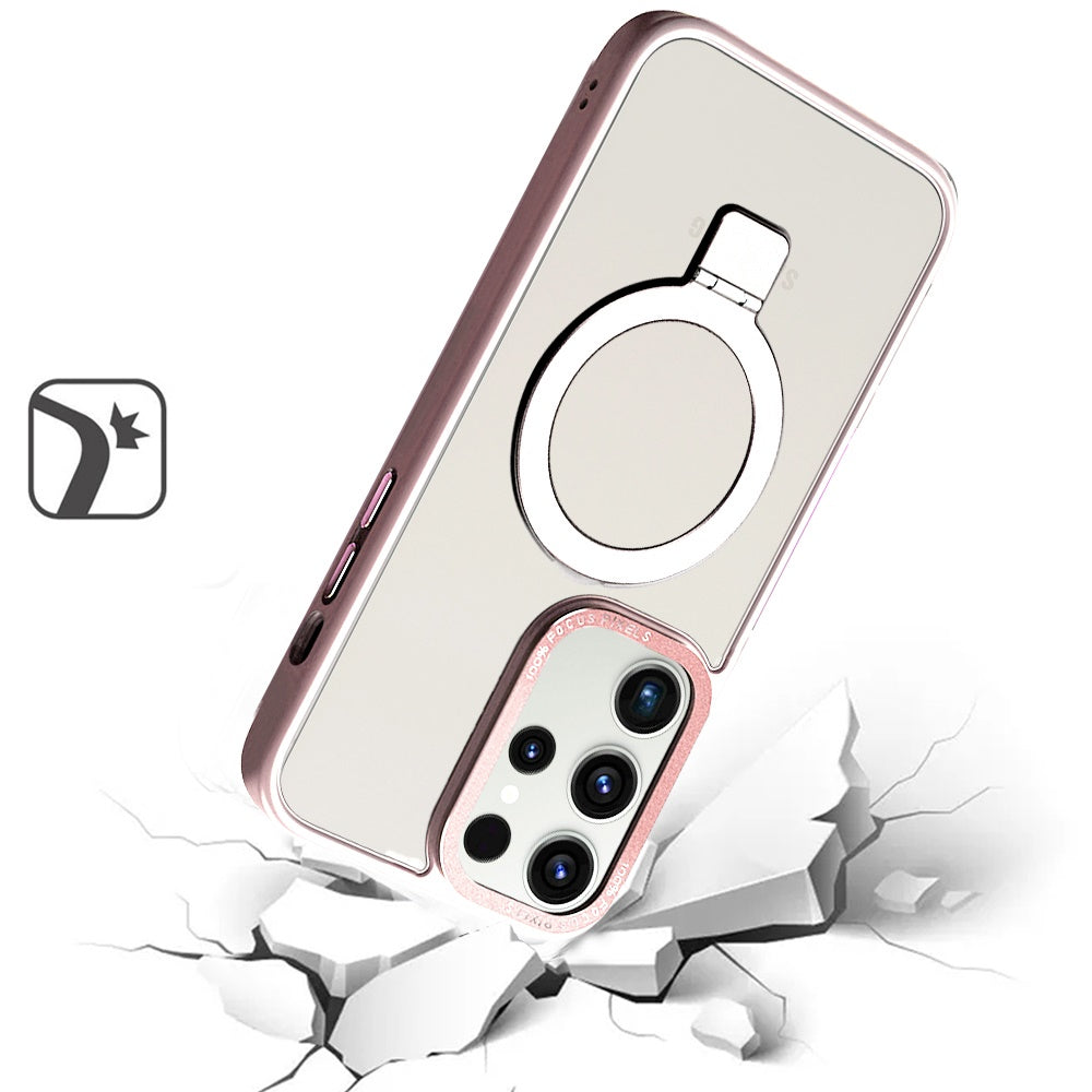 For Apple iPhone 16 Plus (6.7") Magnetic Metal Matte Built-in Compatible with MagSafe Stand Hybrid Shock Armor TPU Case Cover Pink