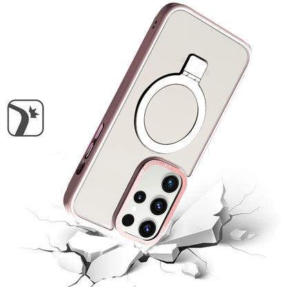 For Apple iPhone 16 Plus (6.7") Magnetic Metal Matte Built-in Compatible with MagSafe Stand Hybrid Shock Armor TPU Case Cover Pink