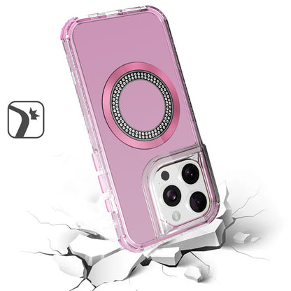 For Apple iPhone 17E /16E Magnetic Circle Compatible with Magsafe, Hybrid Chrome 3in1 Transparent Shockproof TPU Bumper Case Cover Pink