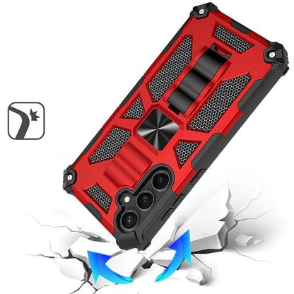 Phone Case for Samsung Galaxy S25 FE, S25 Fan Edition Hiden Kickstand Shockproof Rugged Armor Grip Hybrid Heavy Duty Anti Slip Protective Durable Machine Style Cover Red