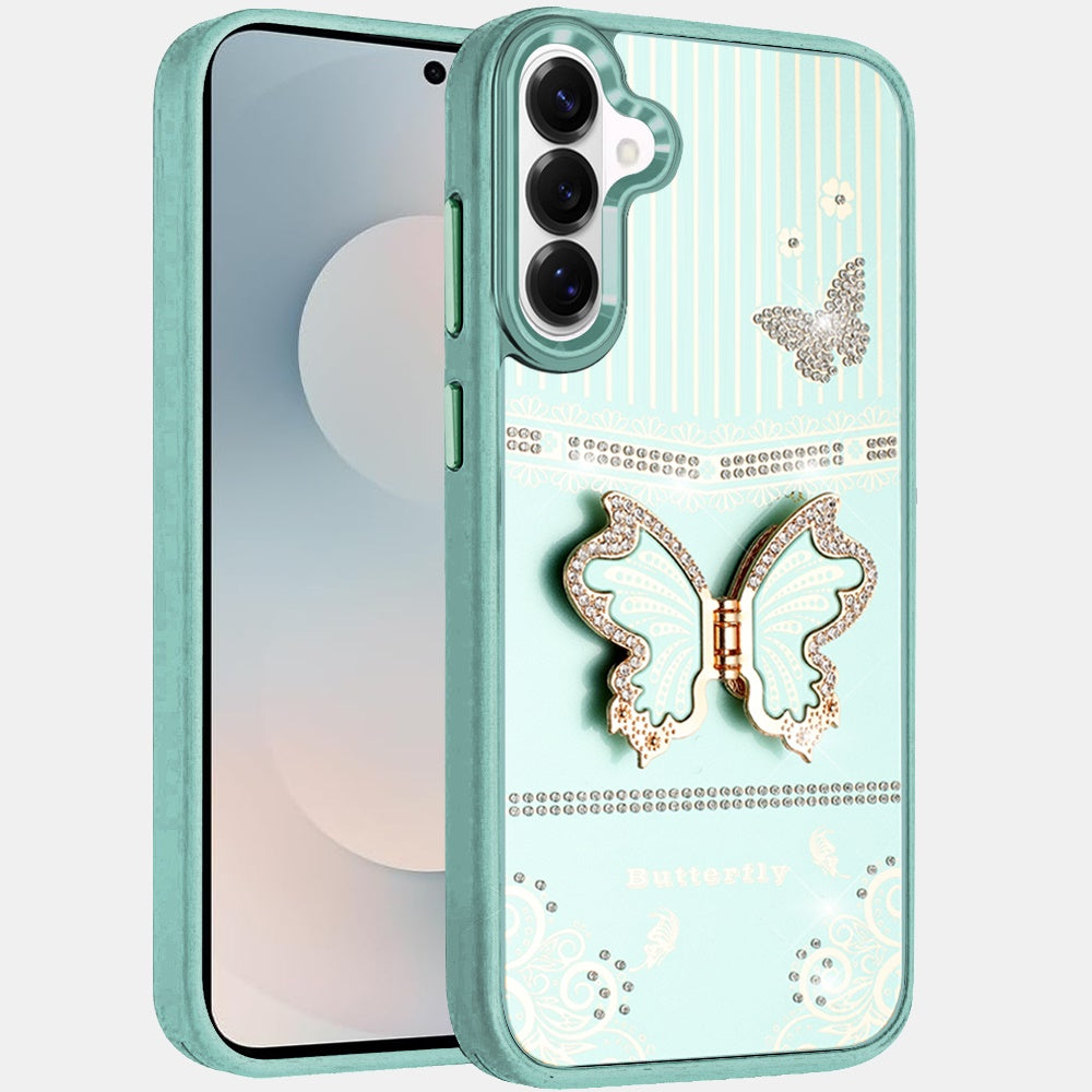 For Samsung Galaxy S26 Glitter 3D Butterfly Design Bling Metallic Edge Hybrid Stand Drop Protection TPU Shockproof Case Cover