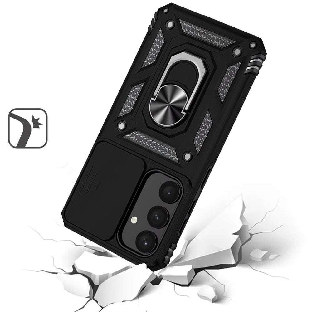 For Samsung Galaxy S21+ / S21 Plus Hybrid Ring Shockproof with 360° Rotate Ring Kickstand, Camera Lens Protection, Soft Edge Bumper Case Cover Black