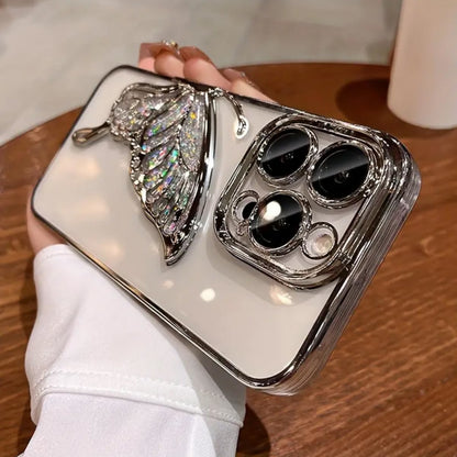 For Apple iPhone 16 Plus (6.7") Glitter 3D Butterfly Bling Luxury Electroplate Chrome Sparkle Liquid Flowing Plating Bumper Case Cover