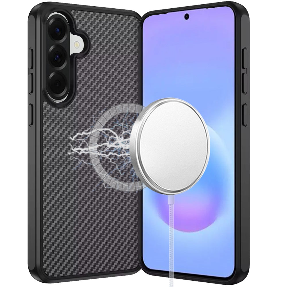Phone Case for Samsung Galaxy A57 Magnetic Carbon Fiber Hybrid 2.0mm Rugged Compatible with MagSafe Shockproof Durable Protective Grip Cover