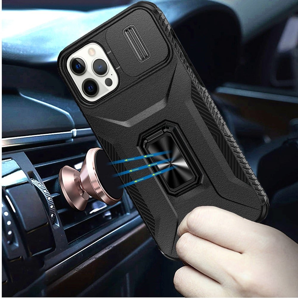 Phone Case for Apple iPhone 12 Pro Max Magnetic Ring Stand Camera Protection Shockproof Heavy Duty Kickstand Rugged Grip Anti Scratch Hybrid Cover Black