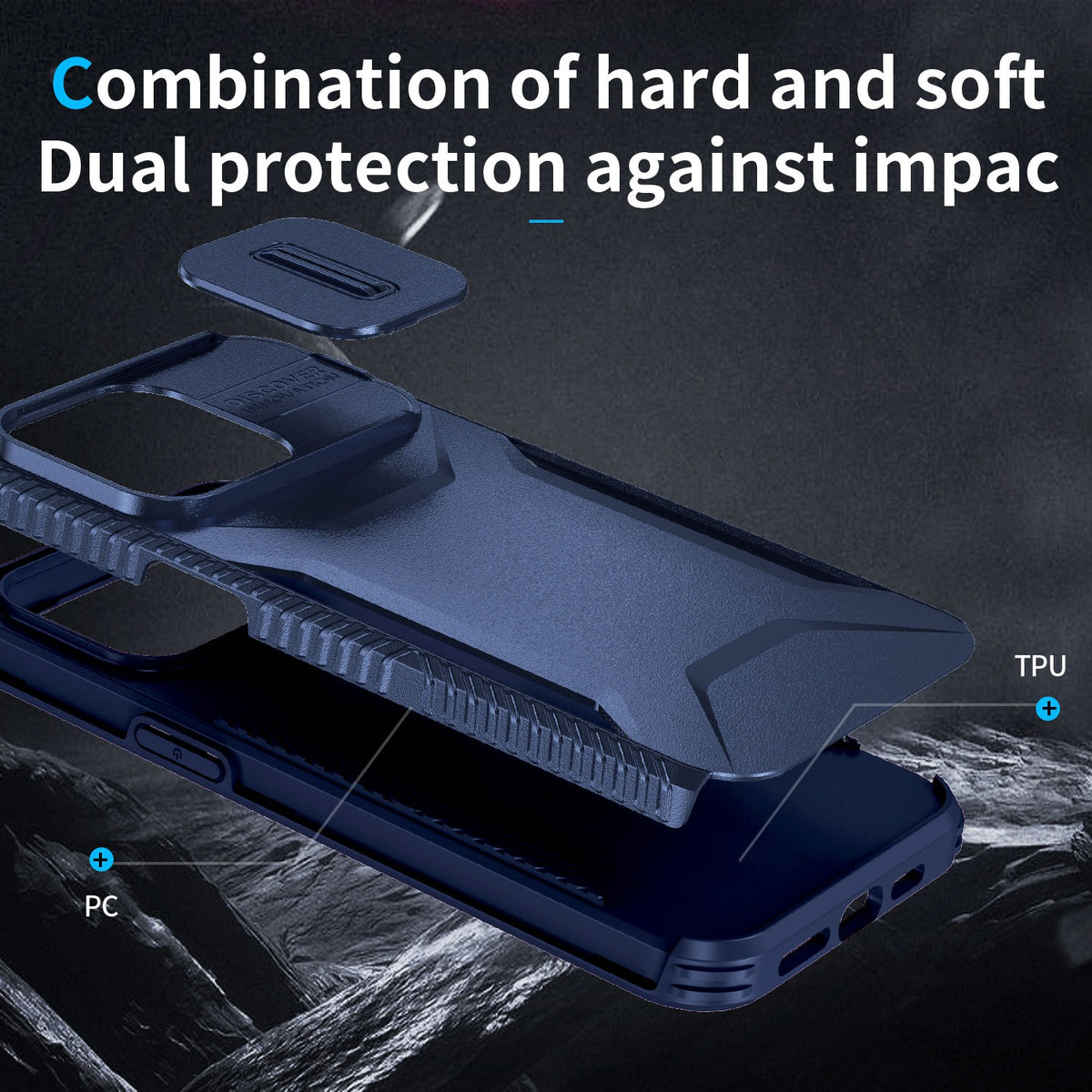 Phone Case for Apple iPhone 15 Pro Max Shockproof Hybrid Rugged Grip Camera Window Guard Window Protective Heavy Duty Slim Textured Design Cover Blue
