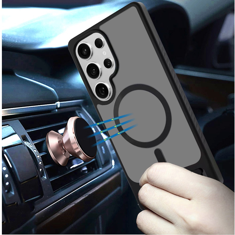 Phone Case for Galaxy S23 Ultra Matte Magnetic Metal Kickstand Shockproof Grip Anti Slip Durable Protective Heavy Duty Hybrid Cover