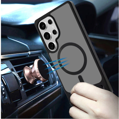 Phone Case for Galaxy S23 Ultra Matte Magnetic Metal Kickstand Shockproof Grip Anti Slip Durable Protective Heavy Duty Hybrid Cover