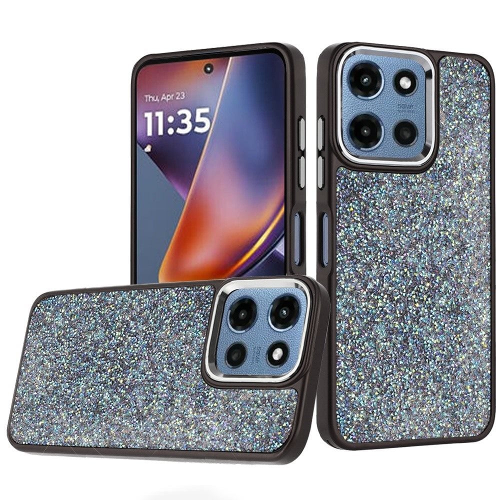 Phone Case for Motorola Moto G 5G 2026/ Moto G 5G 2025 Crystal Glass Bling Diamond Metallic Edge Shockproof Durable Protective Clear Hybrid Stylish Premium Design Cover Black