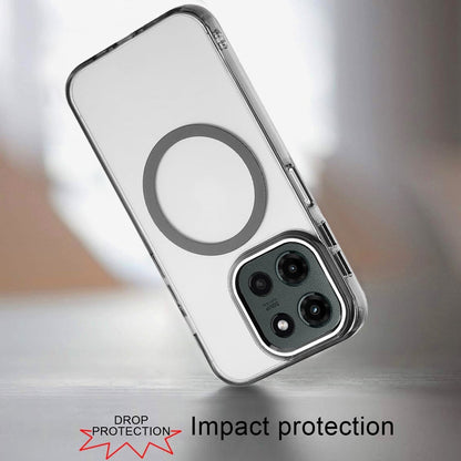 For Motorola Edge 2025 Transparent Back Hybrid Case - Magnetic Circle, Color Frame, Metal Buttons, MagSafe Compatible Case Cover Clear