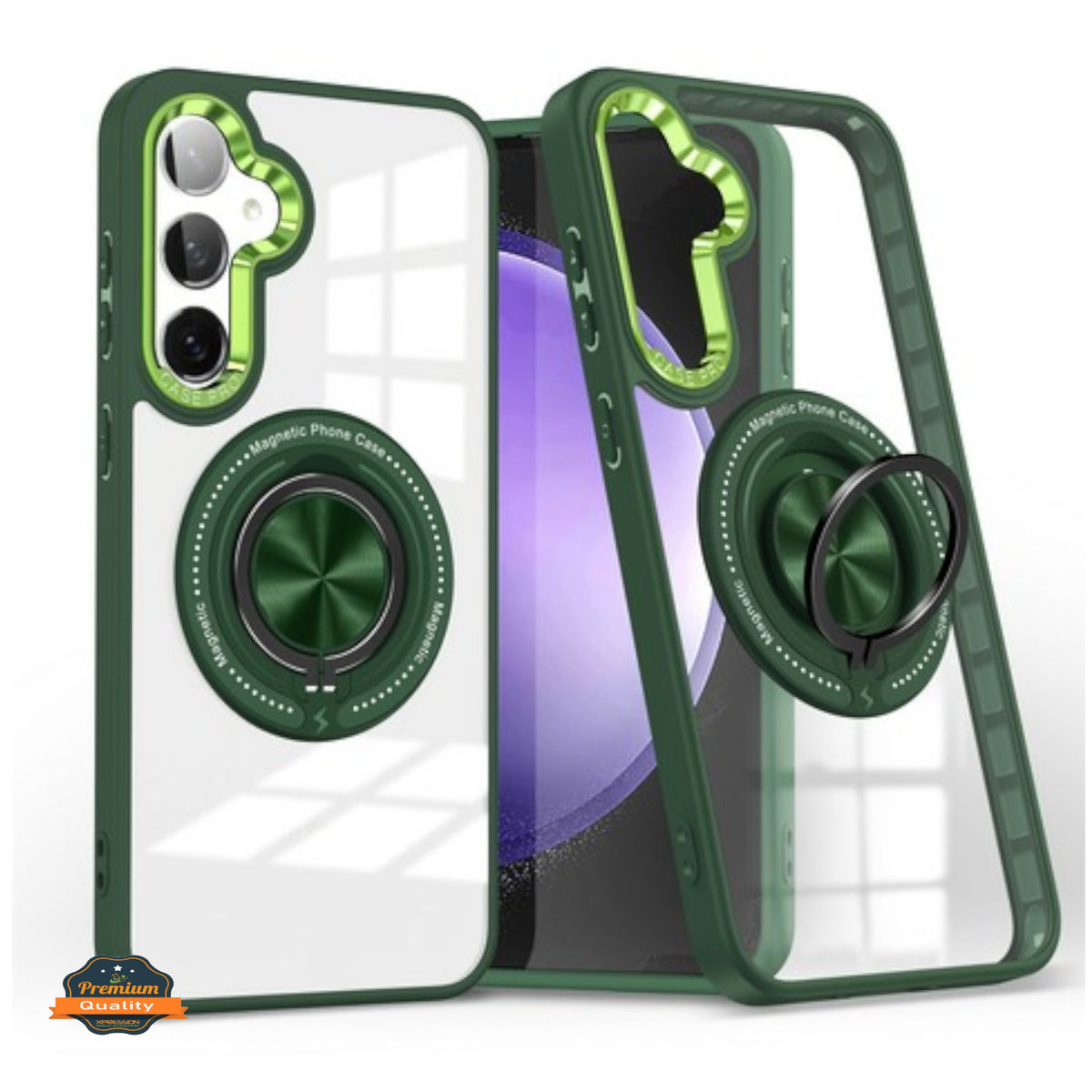 For Samsung Galaxy S25 /S24 Clear Transparent Back Hybrid with Rotating Ring Stand, MagSafe Compatible Shockproof Slim TPU PC Case Cover