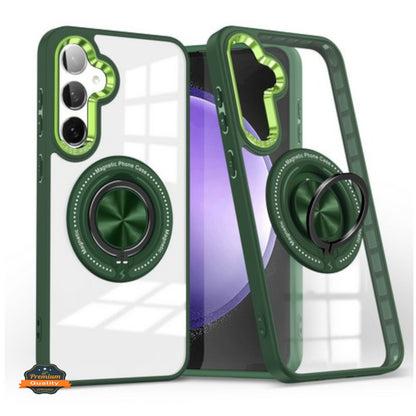 For Samsung Galaxy S25 EDGE Clear Transparent Back Hybrid with Rotating Ring Stand, MagSafe Compatible Shockproof Slim TPU PC Case Cover